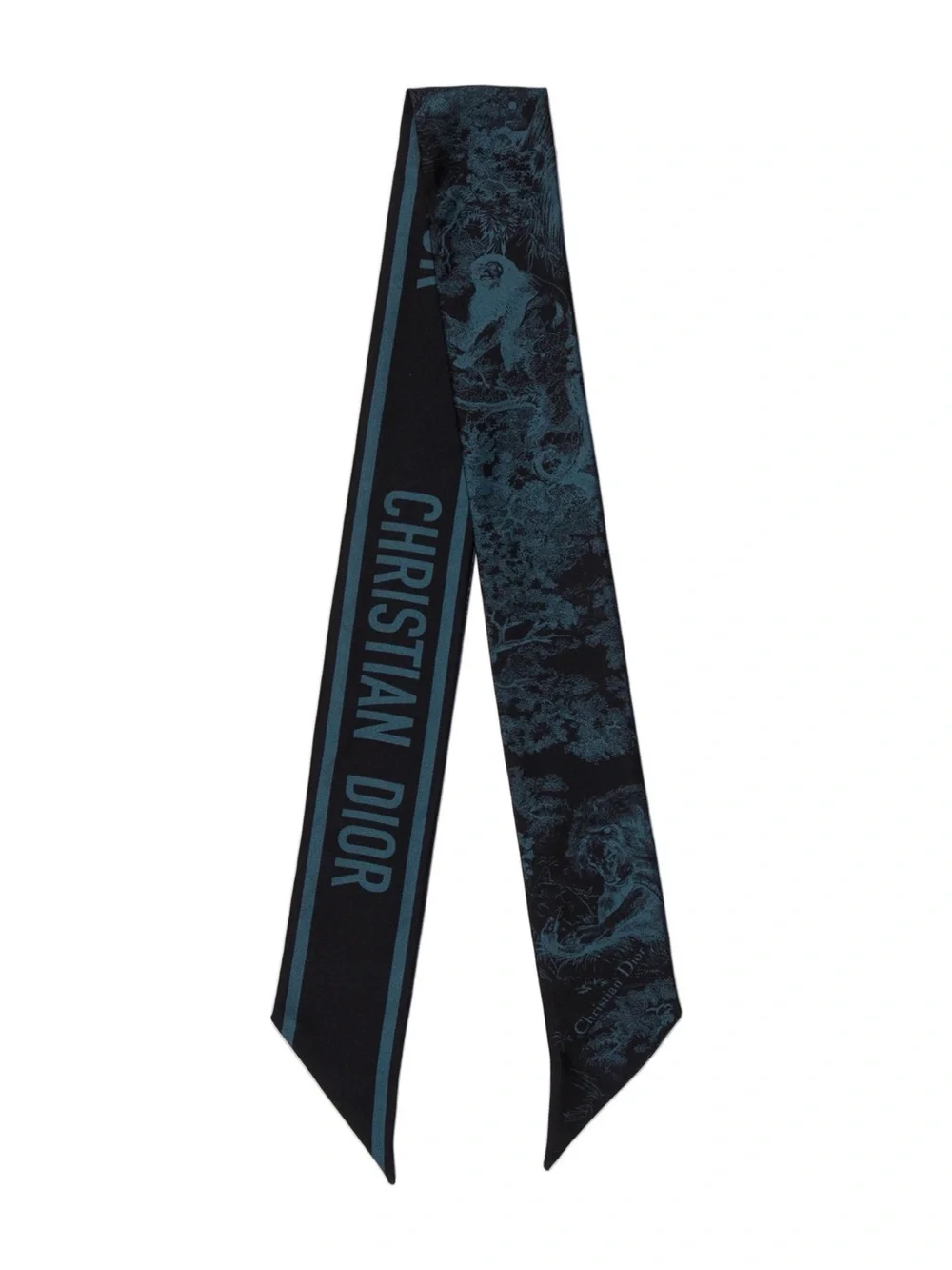 Dior Slim Logo Scarf Tie in Black and Teal